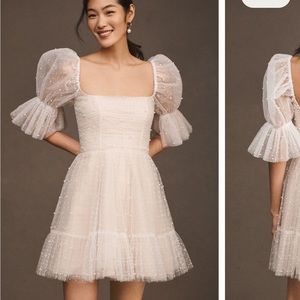 Anthropologie by Watters Square Neck Tulle Embellished with pearls mini dress!